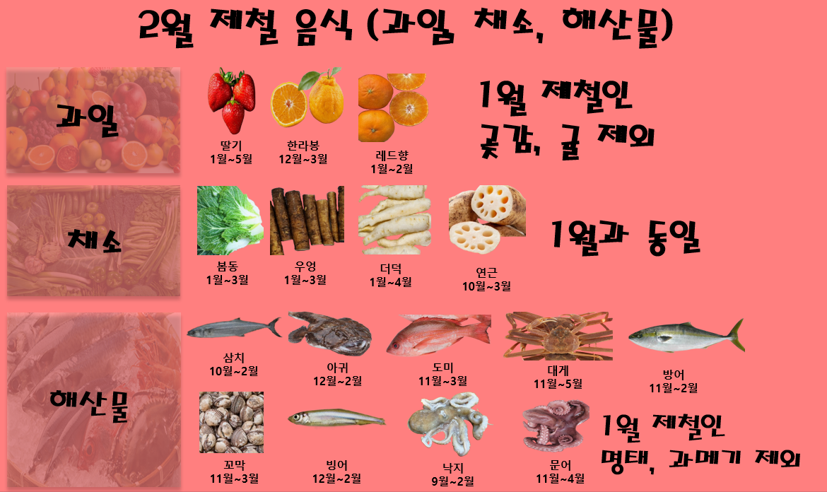 2월 제철 음식 (과일, 채소, 해산물)